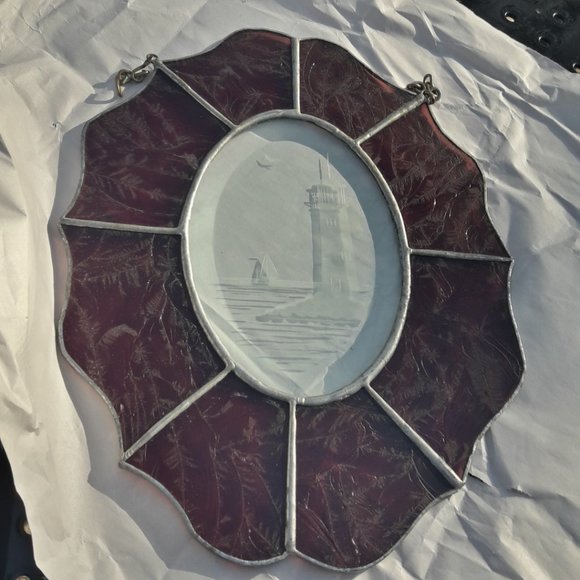 Stained Glass Etched Suncatcher Window Panel Lighthouse Bird Sailboat - Picture 7 of 14